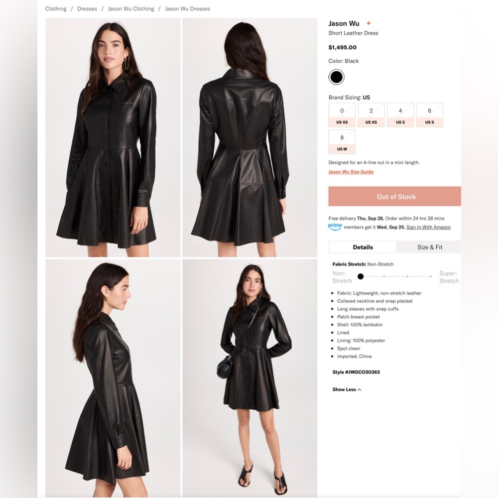 Jason Wu Black Faux Leather Shirt Dress